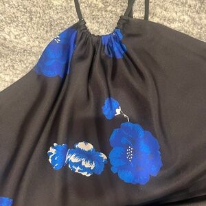 Drew Halter Silk Black Blue Floral Size Small